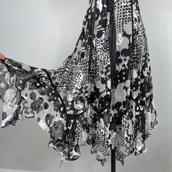 Sue Wong Midi Dress Cocktail Gown 2 Black White Silk Babydoll Y2K Fairy Burnout - Picture 12 of 16